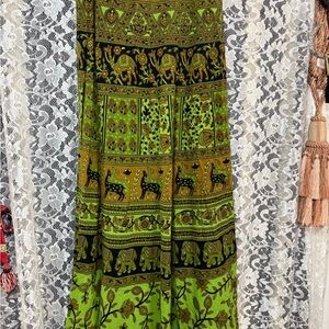 Bohemian Green and Black animal elephant Skirt wrap skirt one size euc green